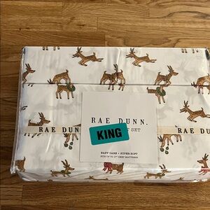 NWT Rae Dunn Reindeer King Sheet Set